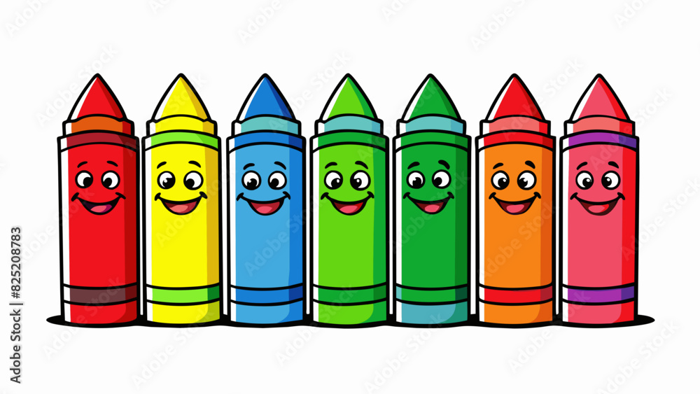 Aufkleber Sort by color A bag of assorted crayons are organized in a row by color with red on one side blue in the center and green on the other side.. Cartoon Vector.
