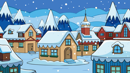 Naklejka premium Since the snow began to fall the town has been transformed into a winter wonderland. The rooftops are now blanketed in a thick layer of white and the. Cartoon Vector.