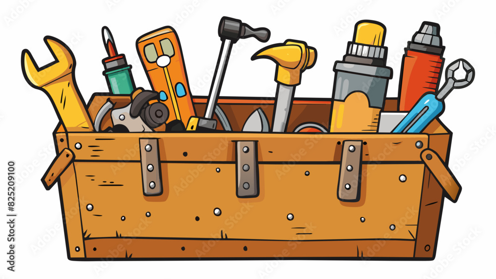 Aufkleber the battered toolbox was covered in scratches and rust patches but still held a variety of tools suc