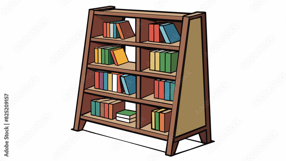 Poster  The bookshelf is designed for organization and style. It features shelves that can be adjusted to accommodate different heights of books and decor.. Cartoon Vector.