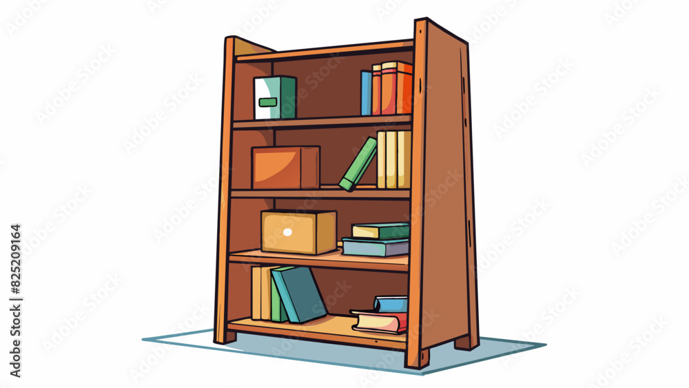 Poster The bookshelf should include adjustable shelves a sy wooden frame and a dark espresso finish.. Cartoon Vector.