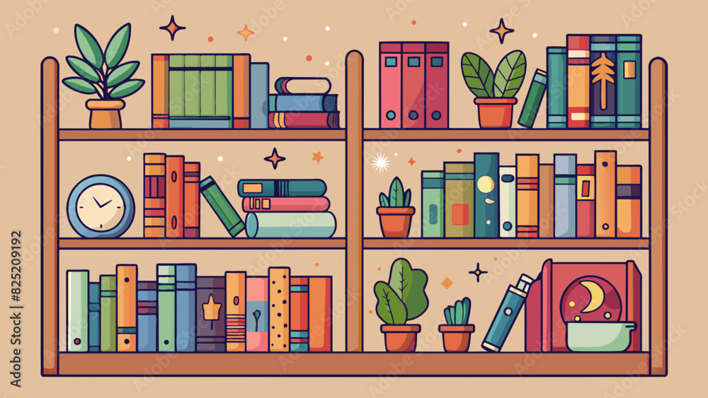 Poster the bookshelf was complete with a variety of books both old and new covering a range of genres from 
