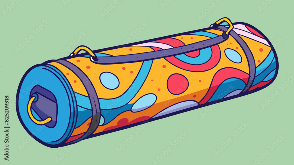 Poster The case was a cylindrical container made of soft flexible fabric with a zippered opening. It had a colorful pattern of abstract shapes and a small. Cartoon Vector.