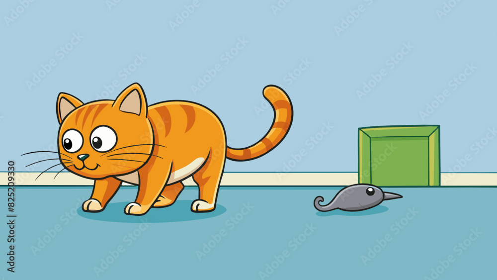 Poster the cat crouched low its eyes narrowed towards the unsuspecting mouse scurrying across the kitchen f