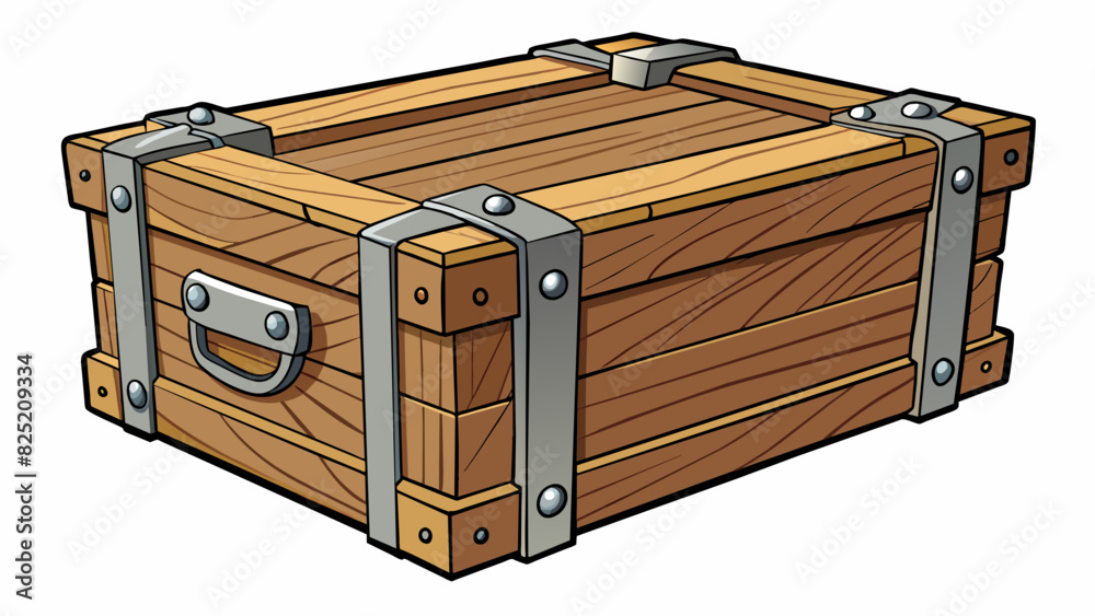 Poster The case was a wooden crate with a hinged lid and metal clasp. It had a rustic unfinished look with various knots and markings on the surface. Inside. Cartoon Vector.