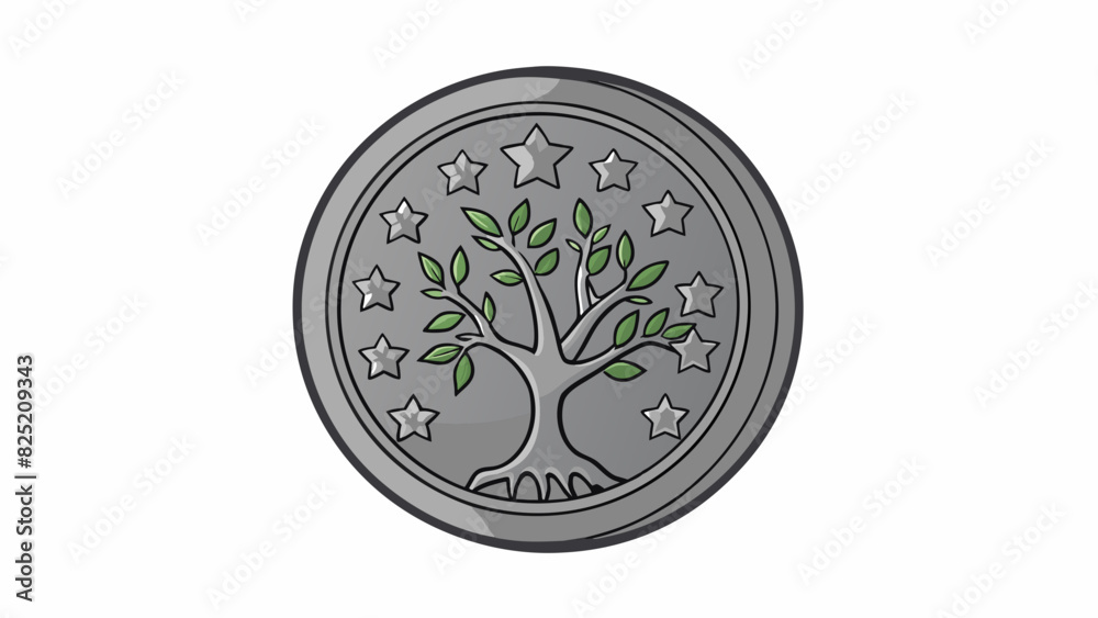 Poster The cent was a round piece of metal with a dull grayish color. It had a raised image of a tree with detailed branches and leaves on one side and the. Cartoon Vector.