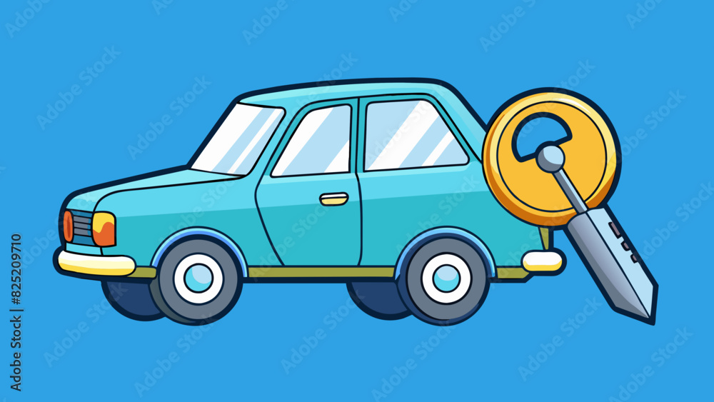 Poster The engine of the car was shut off and the key was removed from the ignition. The circular keyhole was now empty with no signs of the car being in. Cartoon Vector.