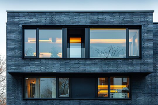 Fototapeta A large black building with many windows