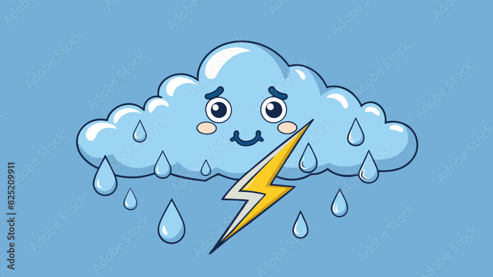 Poster The first drops of rain falling from a cloud signaling the start of a refreshing summer storm.. Cartoon Vector.