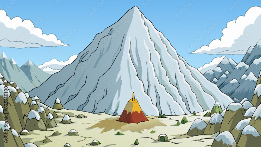 Aufkleber the great mountain loomed over the valley its peak covered in a blanket of glistening snow. jagged r