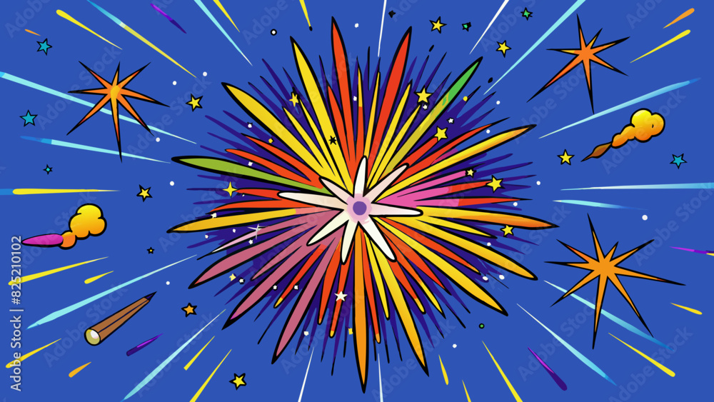 Poster the great firework lit up the night sky with bursts of vibrant colors and deafening booms. its spark