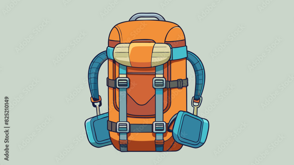 Poster The hiking backpack should include padded shoulder ss multiple compartments for storage and a builtin hydration system.. Cartoon Vector.