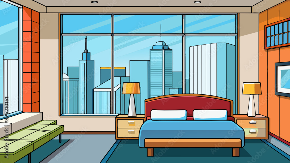 Poster the hotel room had a sleek and modern design with large windows providing stunning views of the city