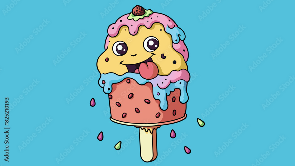 Poster The ice cream was cold and creamy melting on my tongue as I took a bite. It had a smooth and silky texture with small chunks of fruit mixed in.. Cartoon Vector.