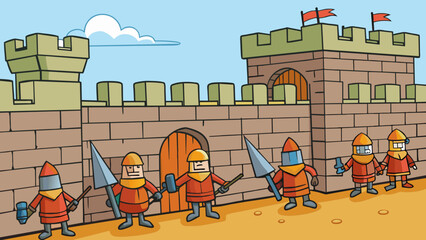 Obraz premium The heavy solid construction of the castle walls provided imtrable protection for its inhabitants standing strong against any sieges or attacks.. Cartoon Vector.