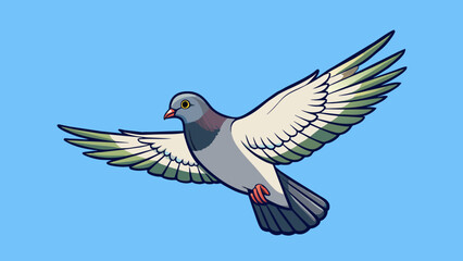 The homing pigeon soared gracefully through the sky its keen sense of direction guiding it back to the return coop at its owners house. Its feathers. Cartoon Vector.