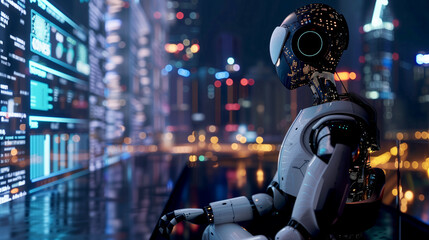Fototapeta premium Artificial intelligence doing machine learning by analyzing data 