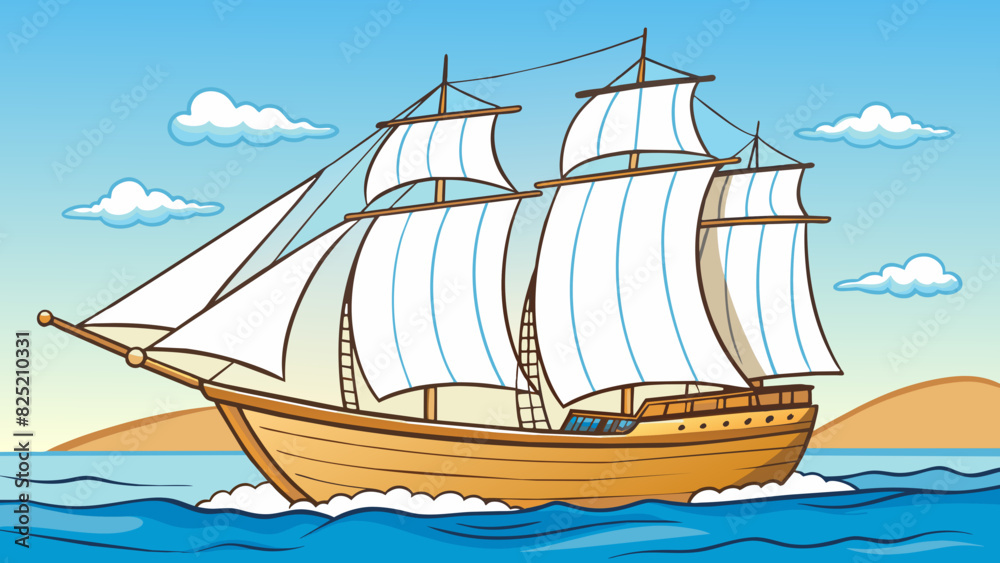 Poster the large sailboat leaned towards the shore its crisp white sails billowed by the gentle breeze. the