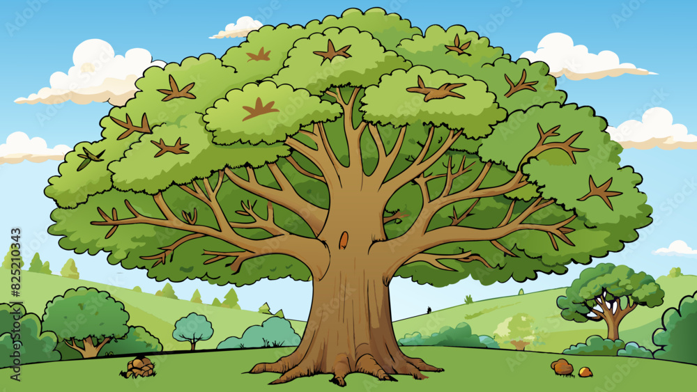 Poster the large oak tree towered over the rest of the forest its thick trunk and sprawling branches provid