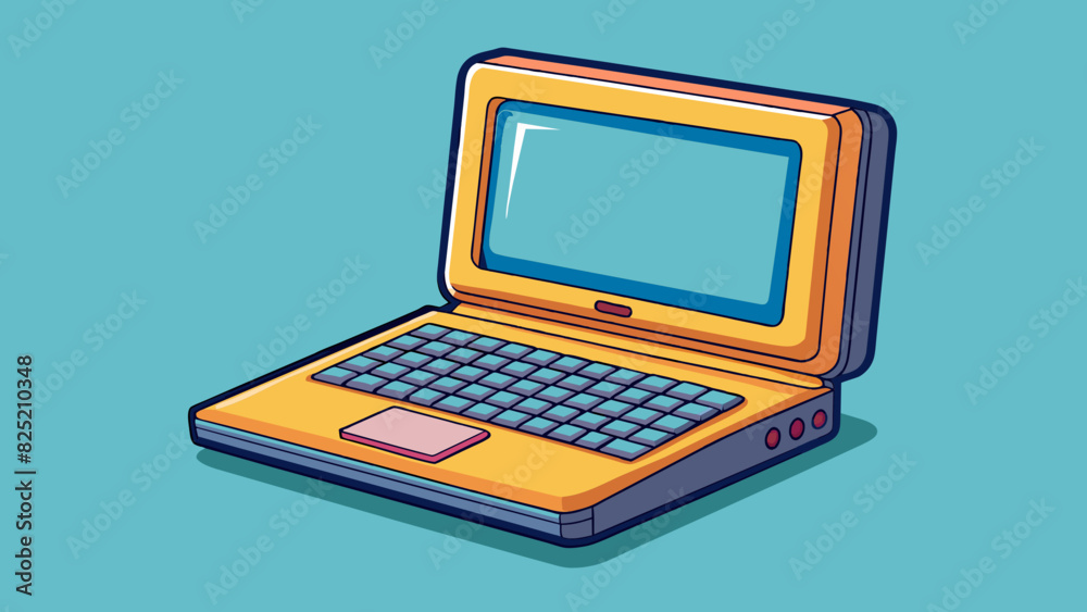 Aufkleber The least expensive laptop This laptop has a basic design with a small screen and a thick body. It has a plastic casing and no fancy features with. Cartoon Vector.