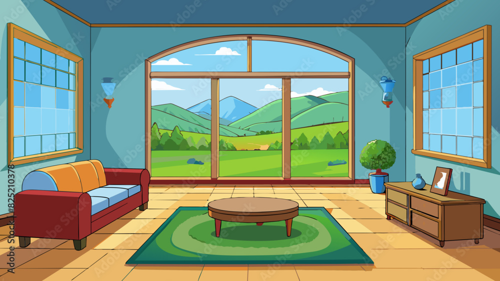 Poster the living room was spacious with wide windows that let in plenty of natural light and showcased a s