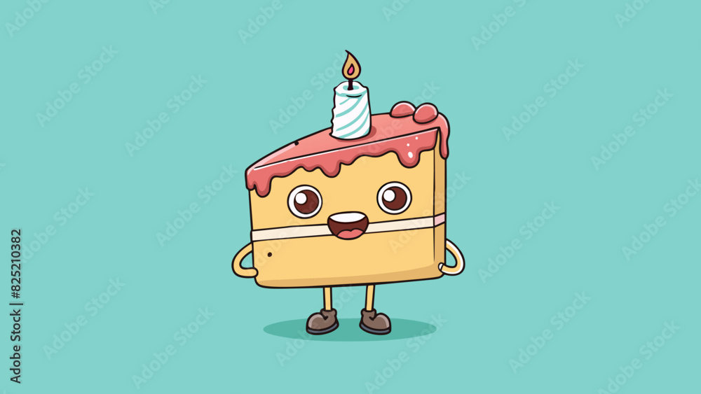 Poster the last slice of a birthday cake with crumbcovered frosting and a lone flickering candle standing t