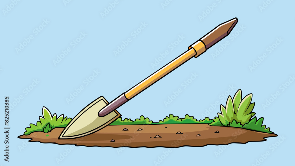 Aufkleber The long slender object had a sharp pointed end and a sy wooden handle. It was essential for keeping a wellmaintained garden easily digging into the. Cartoon Vector.