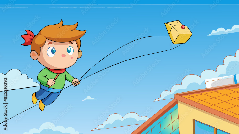 Aufkleber the little boys kite soared high up in the sky away from the rooftops and towards the crisp blue hor