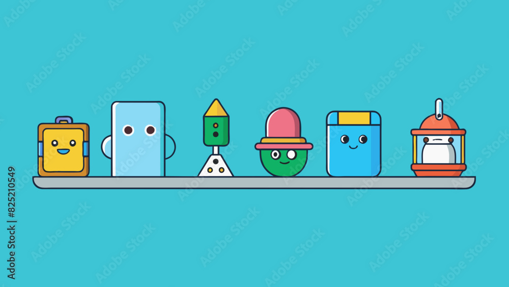 Poster The objects are arranged in a straight line and each has its designated place.. Cartoon Vector.