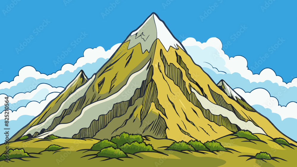 Poster The mountain although towering and formidable provided a breathtaking view and a sense of peace to those who climbed it.. Cartoon Vector.