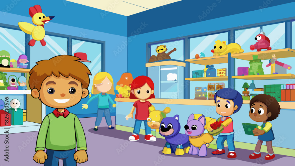 Poster the moment i entered the toy store i was dazzled by an explosion of colors and shapes. stuffed anima