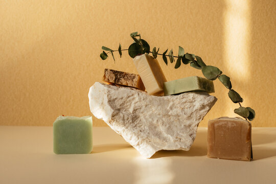 Artisan soaps on a rock
