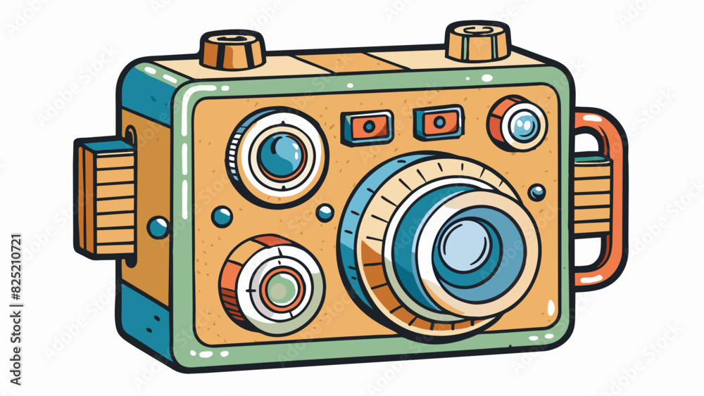 Poster The old camera was difficult to operate with its many dials and settings that needed to be adjusted correctly in order to capture a clear and focused. Cartoon Vector.