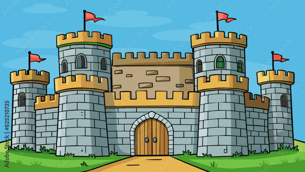Poster the old stone castle was an established fortress its high walls and sy towers standing strong and im