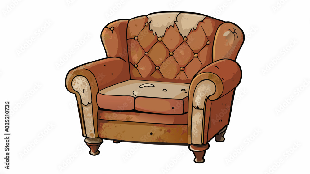 Wall mural the old leather chair looks rather worn and faded with patches of discoloration on the armrests and 