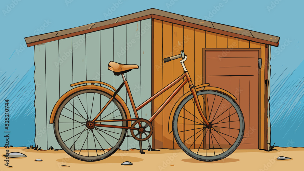 Aufkleber the old rusty bicycle leans against the shed its worn tires and chipped paint reflecting years of us