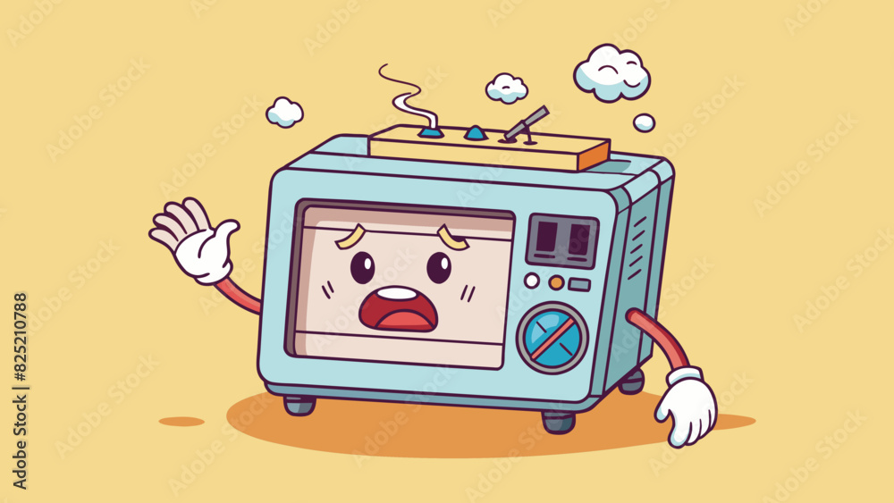 Poster The oven timer beeped loudly signaling that cooking time was over. With a press of the off button the digital numbers on the clock display disappeared. Cartoon Vector.