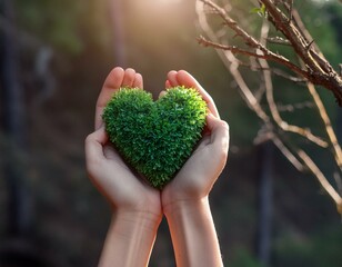 hands holding green heart shaped tree love nature save the world heal the world environmental preservation