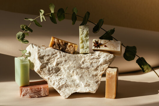 Artisan soaps on a rock