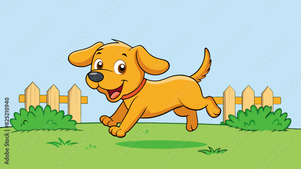 Poster The playful puppy bounced and pounced around the yard its wagging tail and floppy ears adding to its joyful movements.. Cartoon Vector.