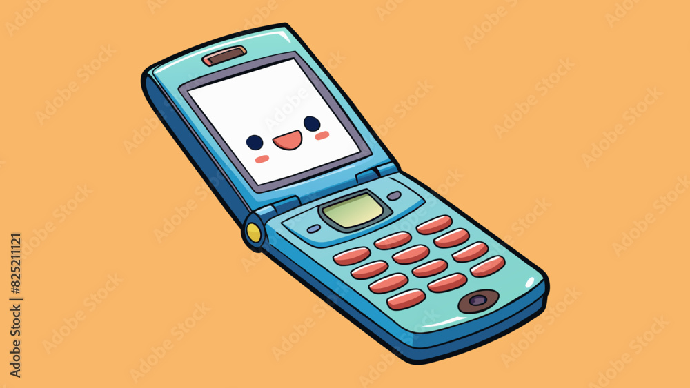 Poster The second cellphone is a flip phone with a small yet durable body. It has a traditional keypad and a small screen on the outside for quick. Cartoon Vector.