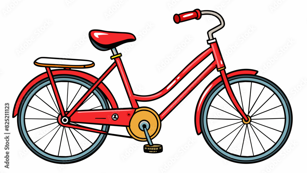 Poster The secondhand bicycle had a bright red frame and squeaky brakes with a slightly crooked handlebar and a worn seat that showed it had been ridden for. Cartoon Vector.