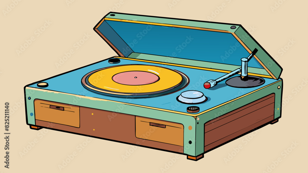 Poster The scratched record player once a popular form of entertainment now sat silent and unused its dull and worn exterior showing signs of previous use.. Cartoon Vector.