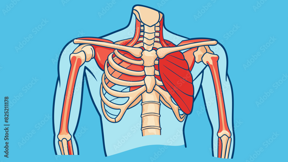 Poster The shoulder is a complex structure made up of bones muscles and ligaments allowing for a wide range of motion and flexibility.. Cartoon Vector.