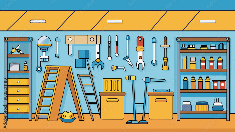 Poster the shop was a hardware store its shelves lined with tools and equipment of all kinds. the walls wer