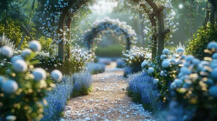 Magical Flower Archway in Enchanted Garden at Dusk