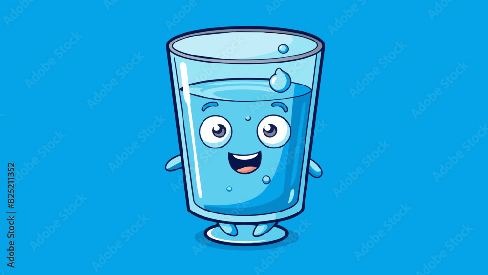 Poster The state of a glass of water changes from liquid to solid when p in a freezer. The clear liquid transforms into a solid block of ice still keeping. Cartoon Vector.