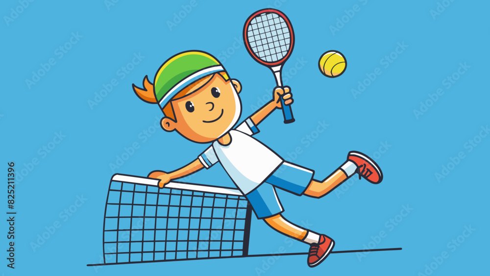 Poster The tennis players perfect serve resulted in a quick and precise hit on the ball sending it flying over the net and out of reach for their opponent.. Cartoon Vector.