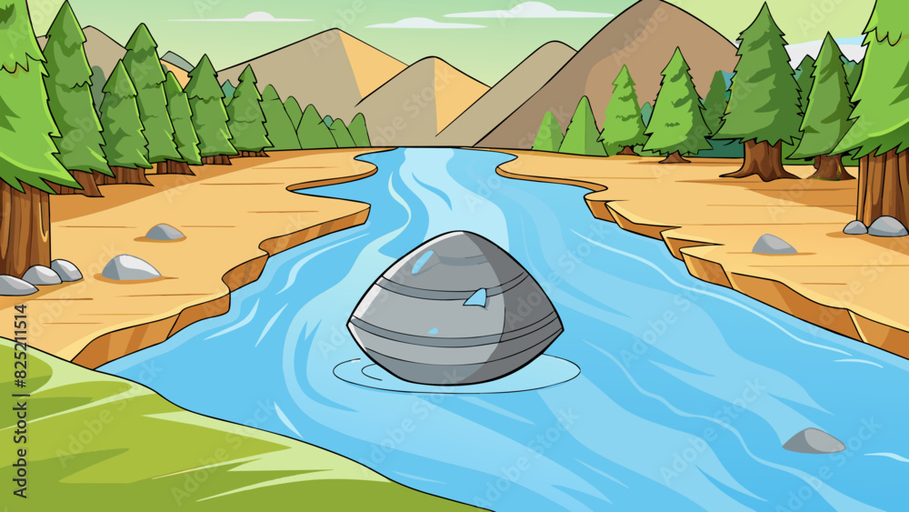 Aufkleber The touch of a smooth cool stone in a riverbed with its glossy surface and weight in your hand offers a sense of calmness and connection to nature.. Cartoon Vector.