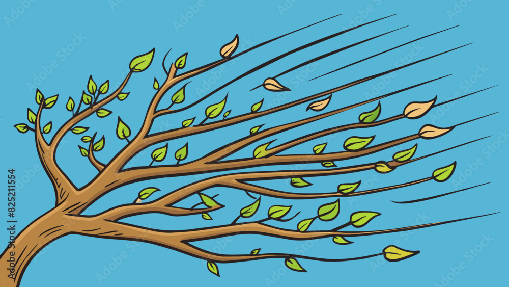 Aufkleber The tree branches rustled in the wind due to their flexibility. The long thin branches were able to sway without breaking allowing the tree to. Cartoon Vector.